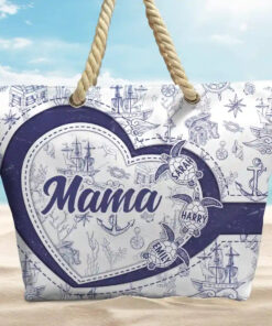 Alternative view of Grandma Mom Turtle Heart Toile - Personalized Beach Bag