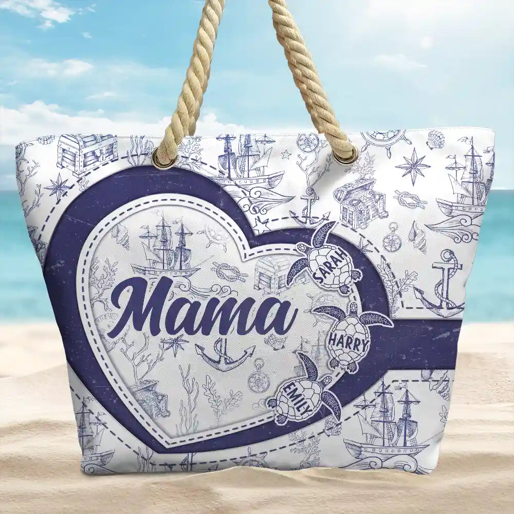 Grandma Mom Turtle Heart Toile - Personalized Beach Bag - Image 2