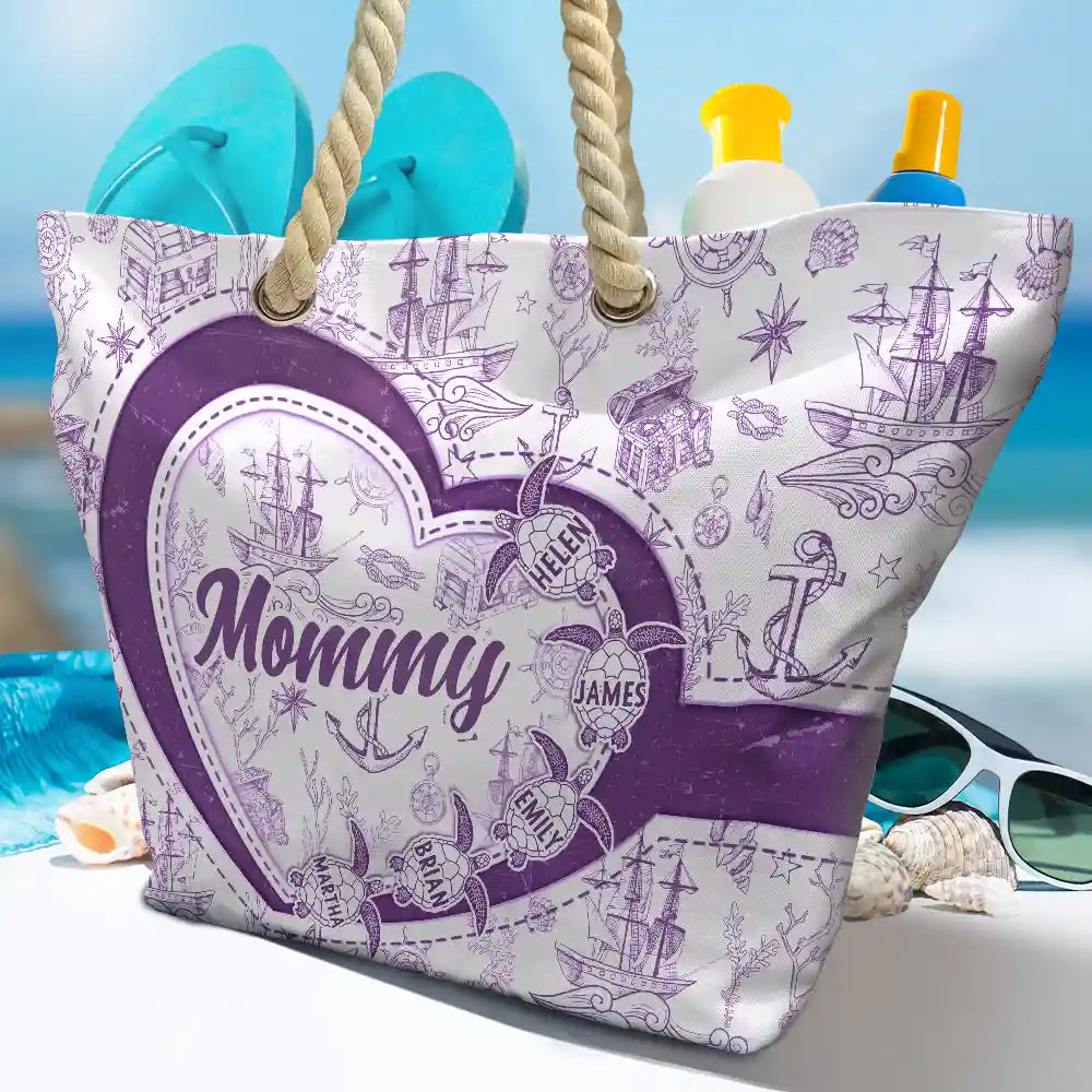 Grandma Mom Turtle Heart Toile - Personalized Beach Bag - Image 4