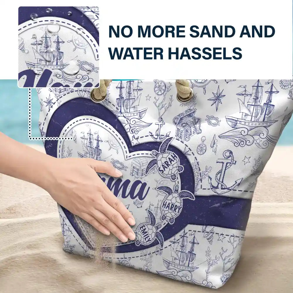 Grandma Mom Turtle Heart Toile - Personalized Beach Bag - Image 6
