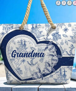 Grandma Mom Turtle Heart Toile - Personalized Beach Bag