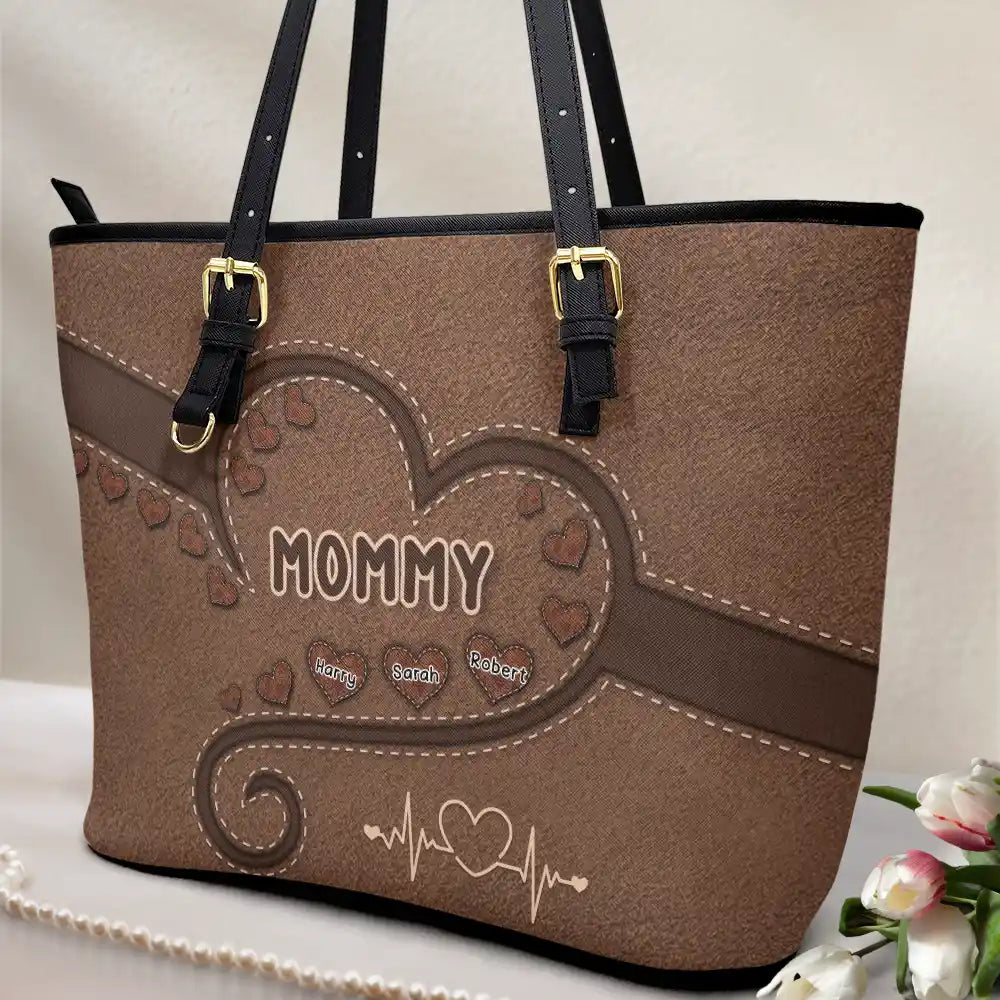 Grandma Mom's Sweethearts - Personalized Leather Tote Bag - Image 2