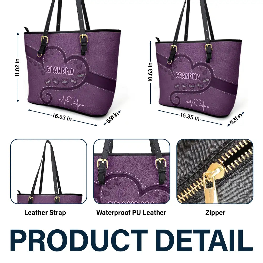 Grandma Mom's Sweethearts - Personalized Leather Tote Bag - Image 6