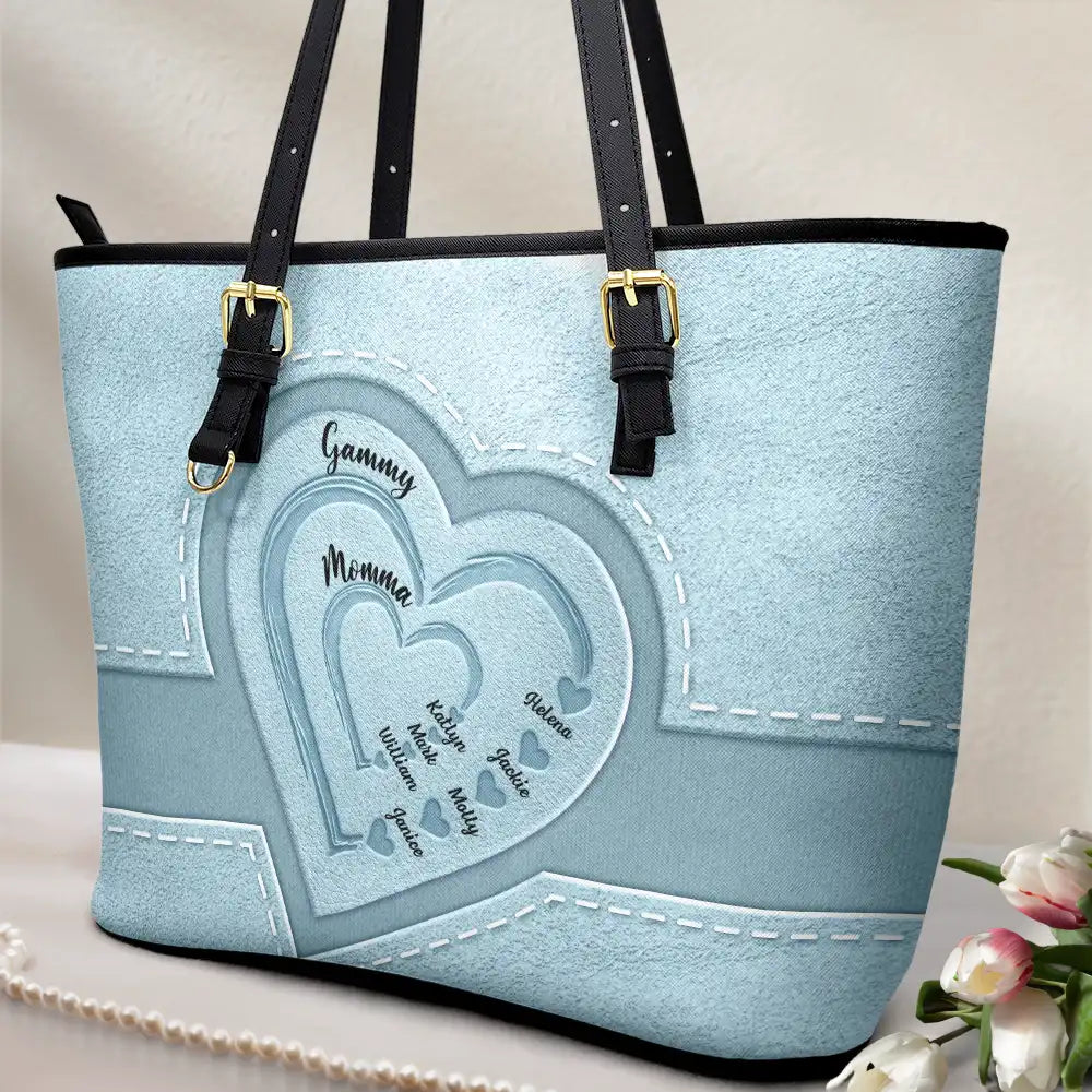 Grandma Mommy's Little Sweethearts - Personalized Leather Tote Bag - Image 2