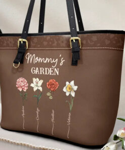 Alternative view of Grandma's Garden Birth Flower - Personalized Leather Tote Bag