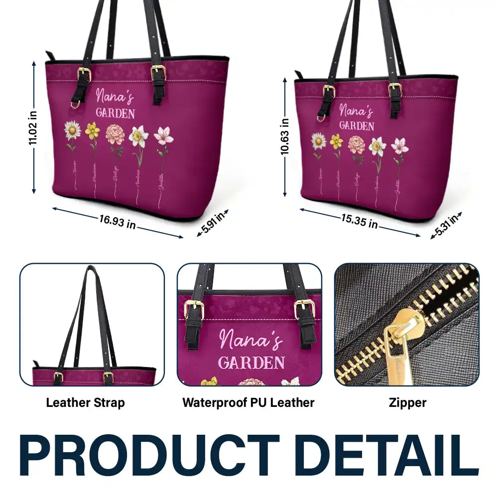 Grandma's Garden Birth Flower - Personalized Leather Tote Bag - Image 5