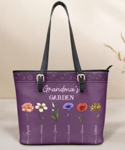 Grandma's Garden Birth Flower - Personalized Leather Tote Bag