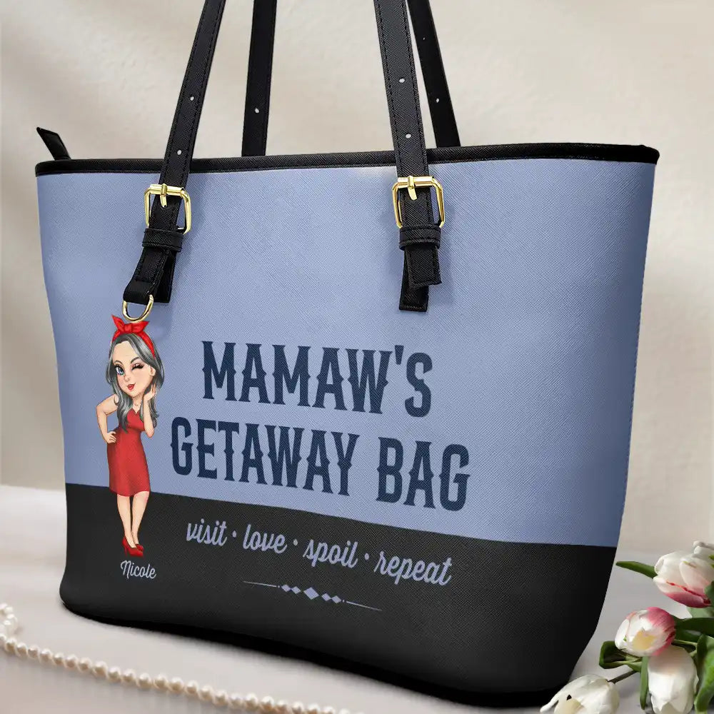 Grandma's Getaway Bag - Personalized Leather Tote Bag - Image 2