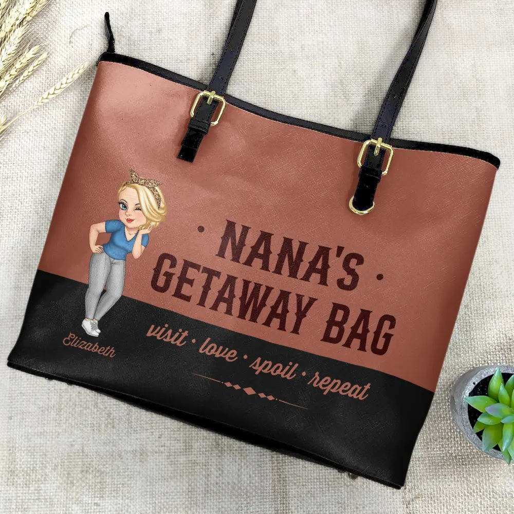 Grandma's Getaway Bag - Personalized Leather Tote Bag - Image 4