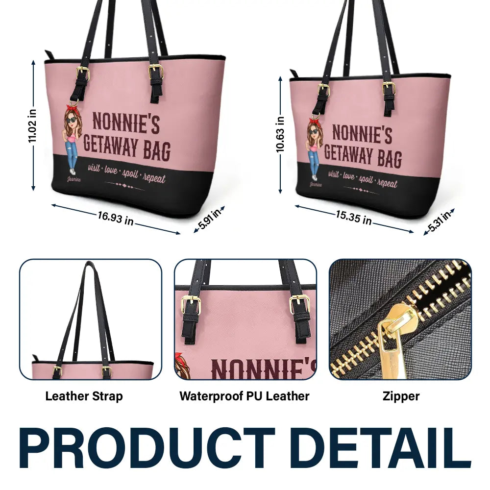 Grandma's Getaway Bag - Personalized Leather Tote Bag - Image 5