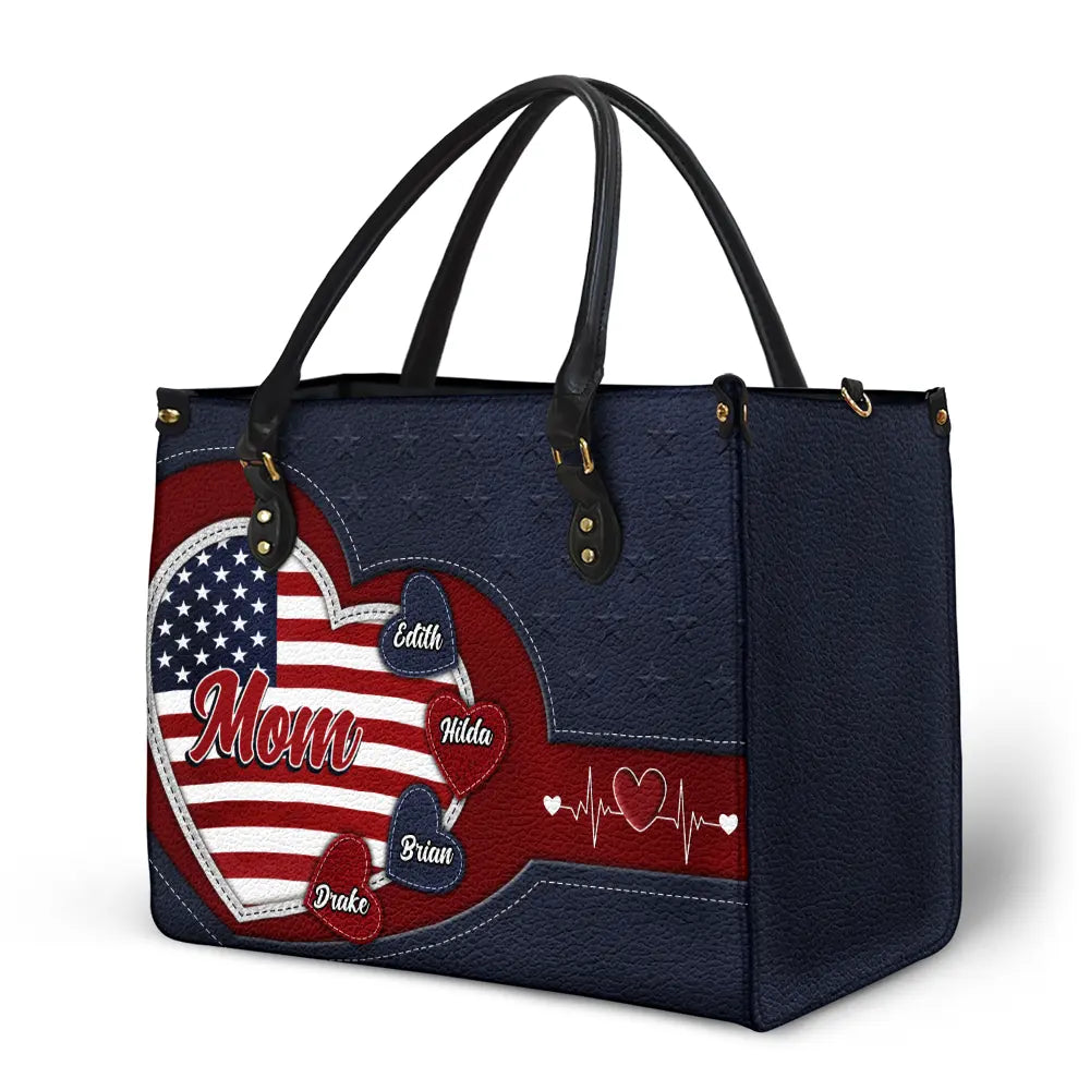 Grandma's Little Sweethearts US Flag - Personalized Leather Bag - Image 2