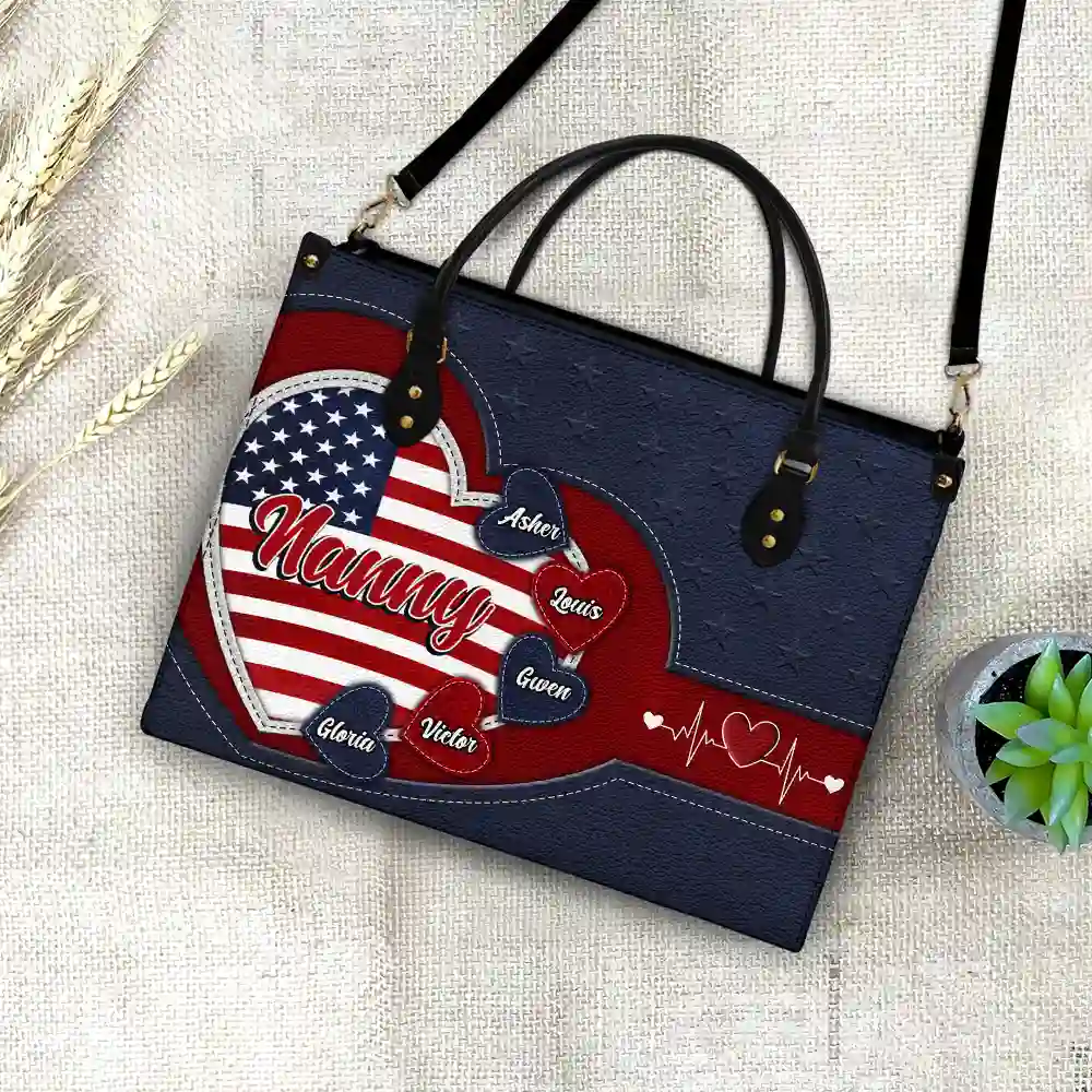 Grandma's Little Sweethearts US Flag - Personalized Leather Bag - Image 4