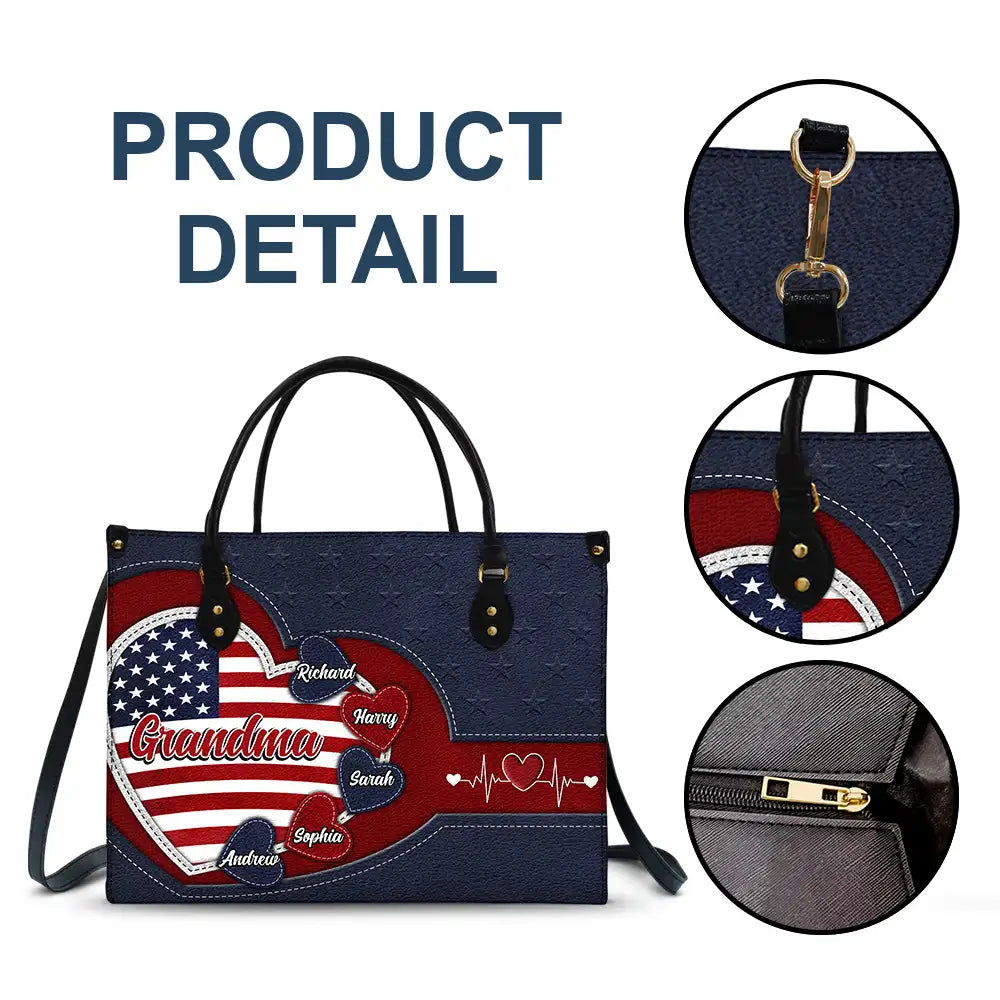 Grandma's Little Sweethearts US Flag - Personalized Leather Bag - Image 6