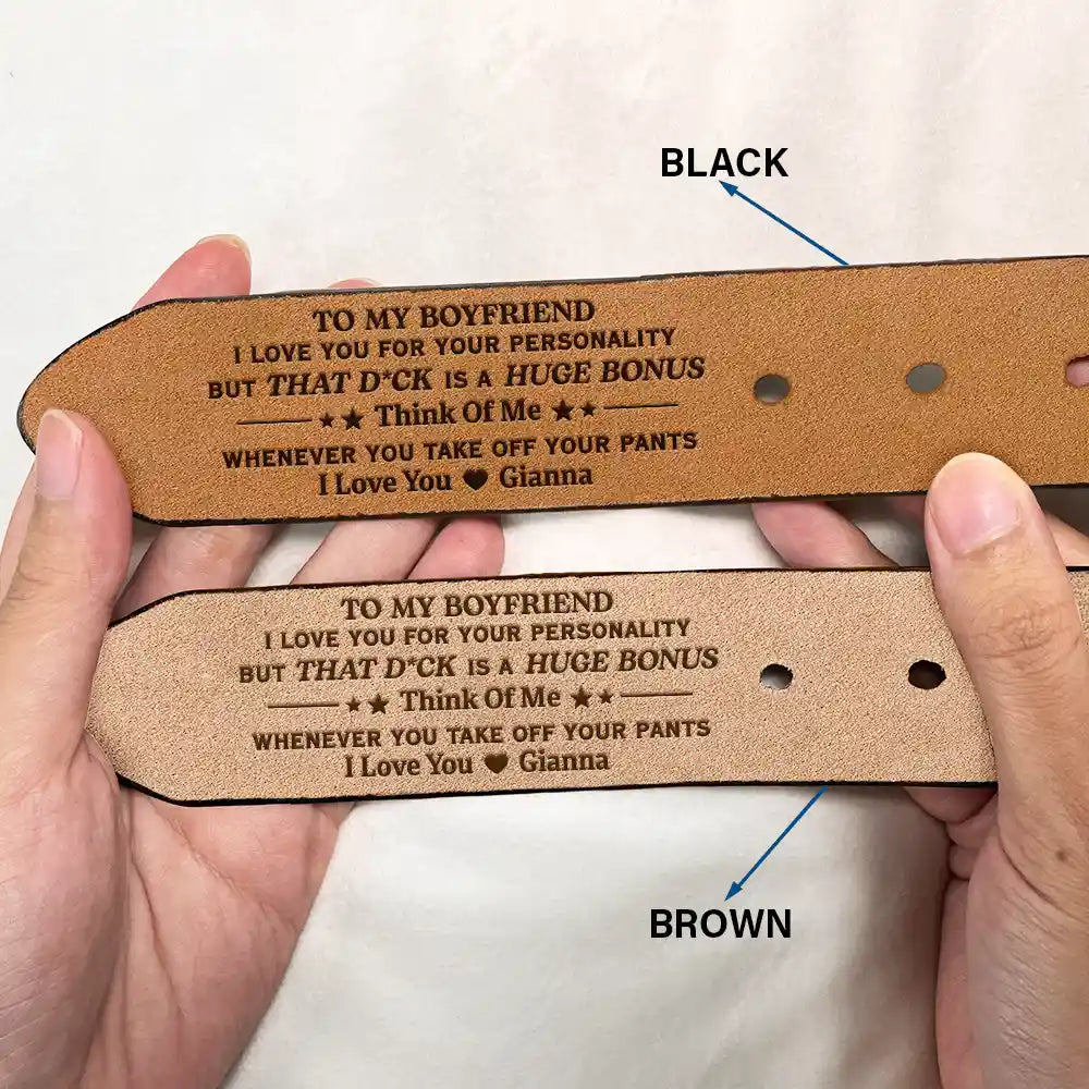 Funny Couple I Love You For Your Personality - Personalized Engraved Leather Belt - Image 2