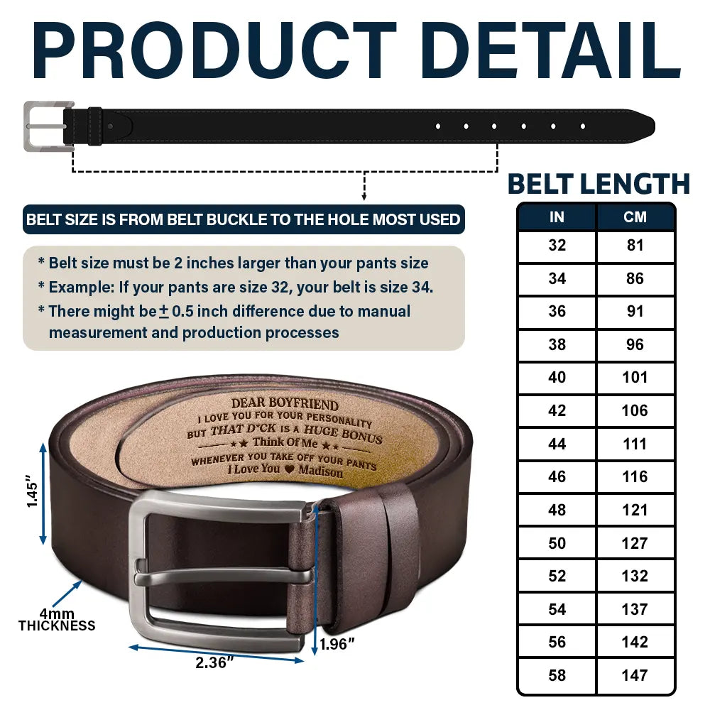Funny Couple I Love You For Your Personality - Personalized Engraved Leather Belt - Image 5
