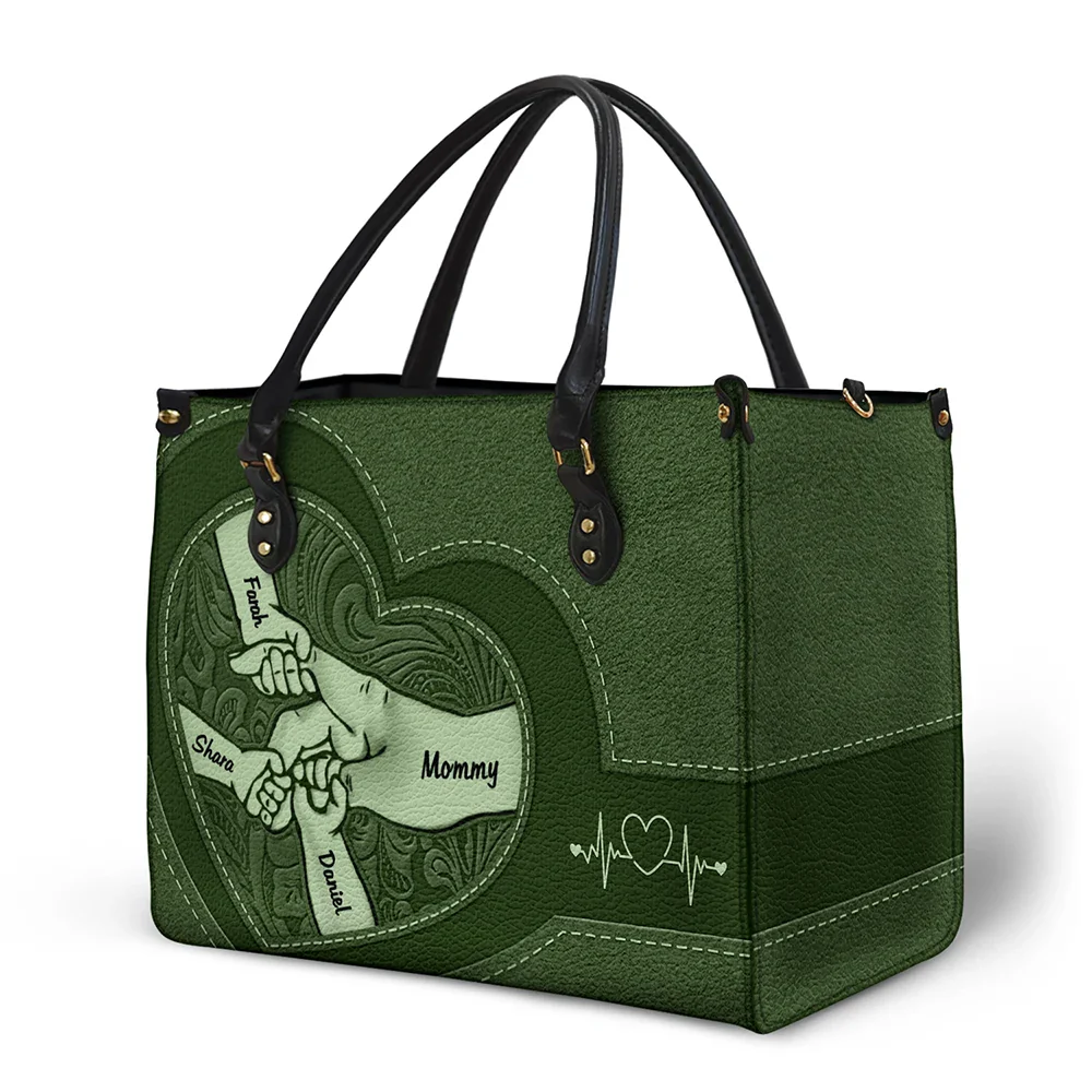 Hands In Hands Mom Nana And Children - Personalized Leather Bag - Image 2