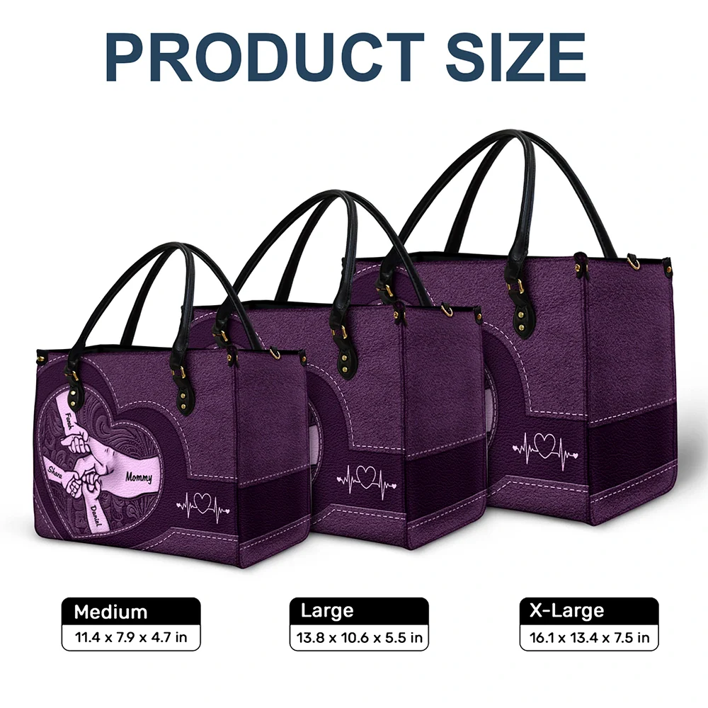 Hands In Hands Mom Nana And Children - Personalized Leather Bag - Image 6