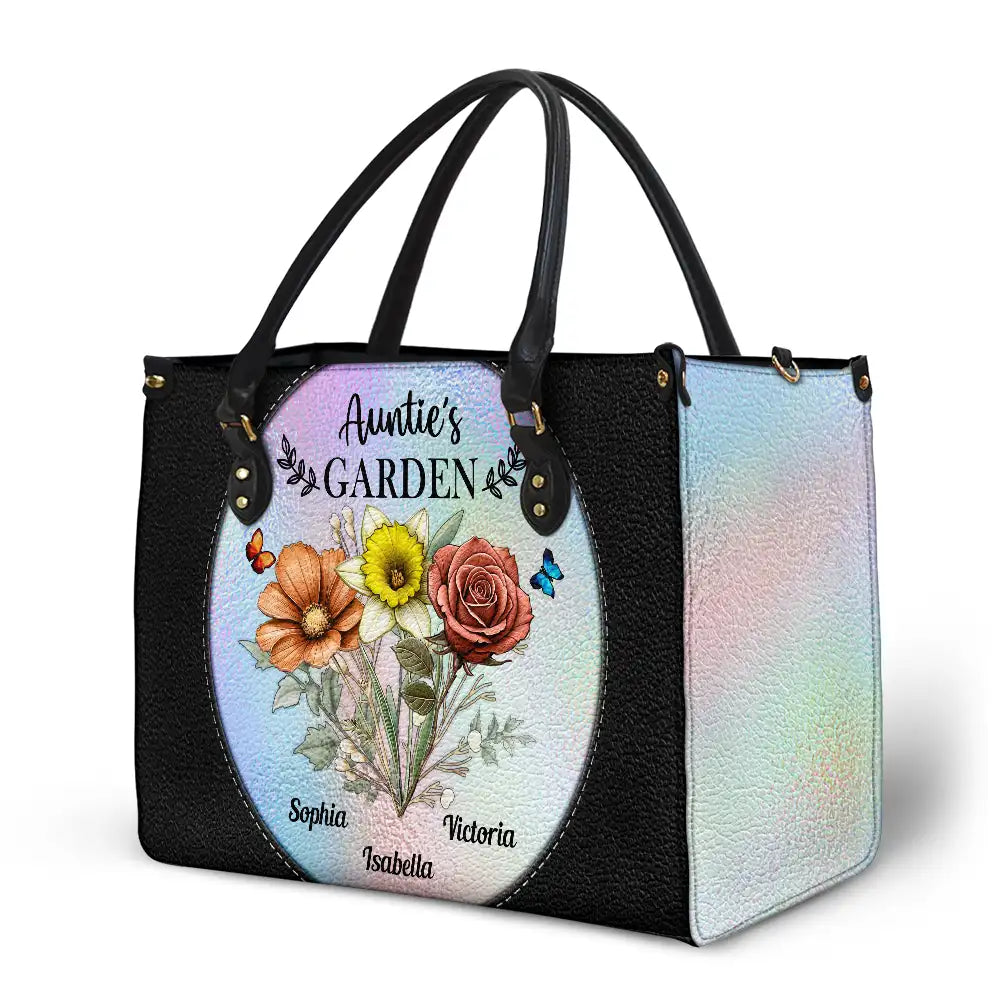 Holography Grandma's Garden Birth Flower - Personalized Leather Bag - Image 2