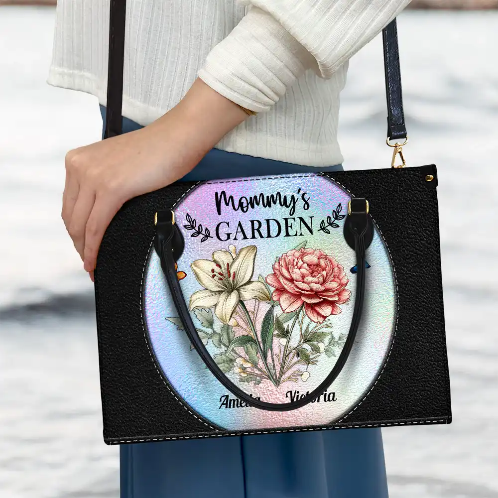 Holography Grandma's Garden Birth Flower - Personalized Leather Bag - Image 3