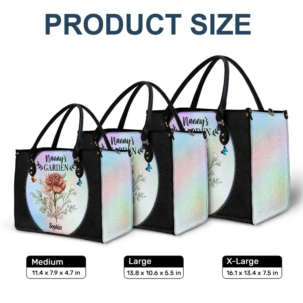 Holography Grandma's Garden Birth Flower - Personalized Leather Bag - Image 6