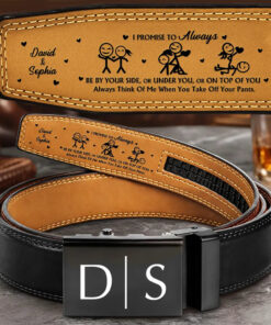 I Promise I'll Always By Your Side - Personalized Leather Belt With Engraved Buckle
