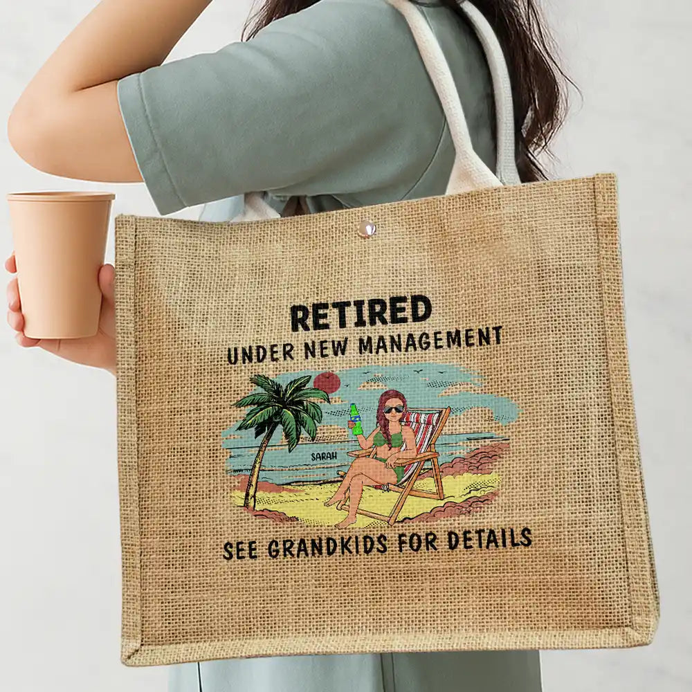I'm Retired I Don't Have To - Personalized Jute Beach Bag - Image 3