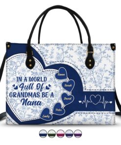 In The World Full Of Grandmas Toile De Jouy Heart Icon - Personalized Leather Bag