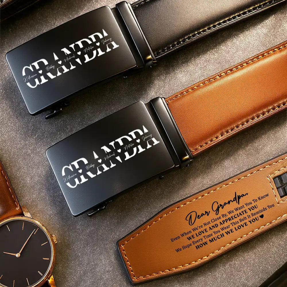 It Reminds You How Much We Love You Dad Papa - Personalized Leather Belt With Engraved Buckle - Image 2