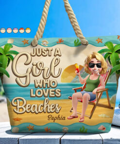 Just A Girl Who Loves Beaches Cartoon - Personalized Beach Bag