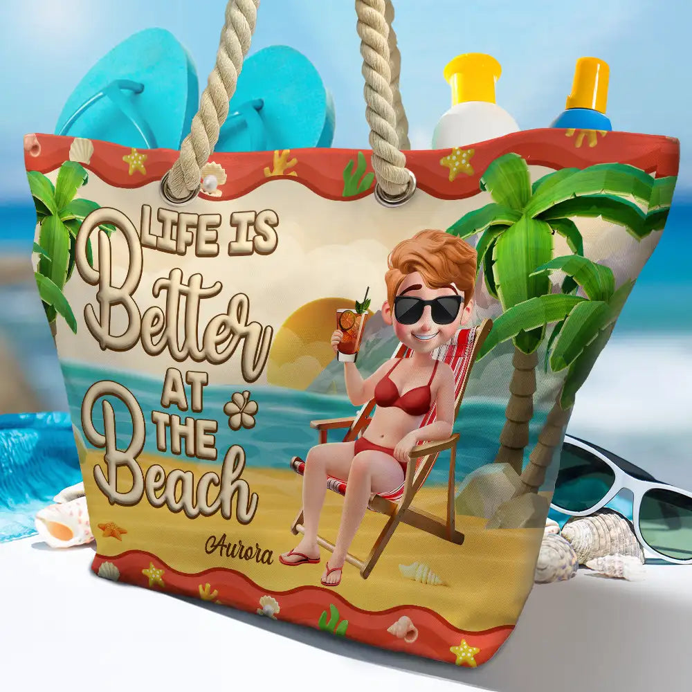 Just A Girl Who Loves Beaches Cartoon - Personalized Beach Bag - Image 4