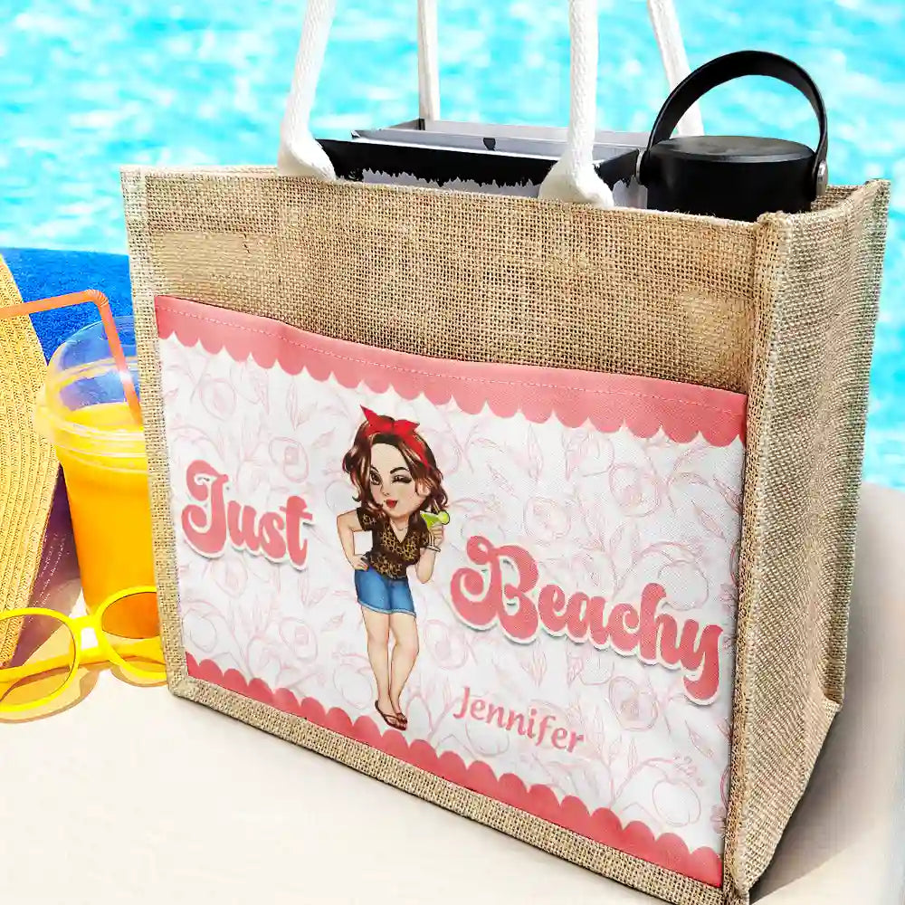 Just Beachy - Personalized Jute Tote Bag - Image 2