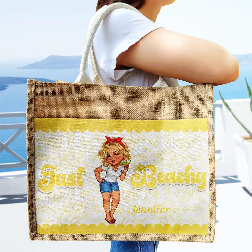 Just Beachy - Personalized Jute Tote Bag - Image 3