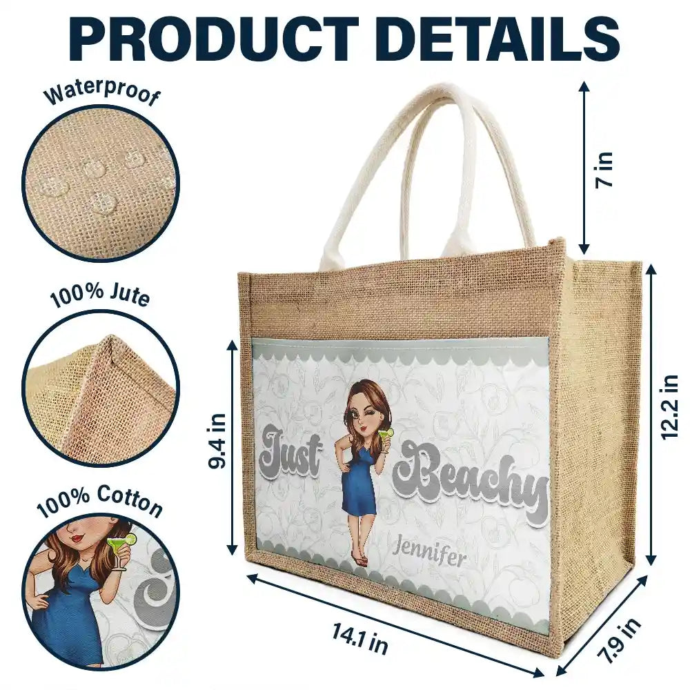 Just Beachy - Personalized Jute Tote Bag - Image 4