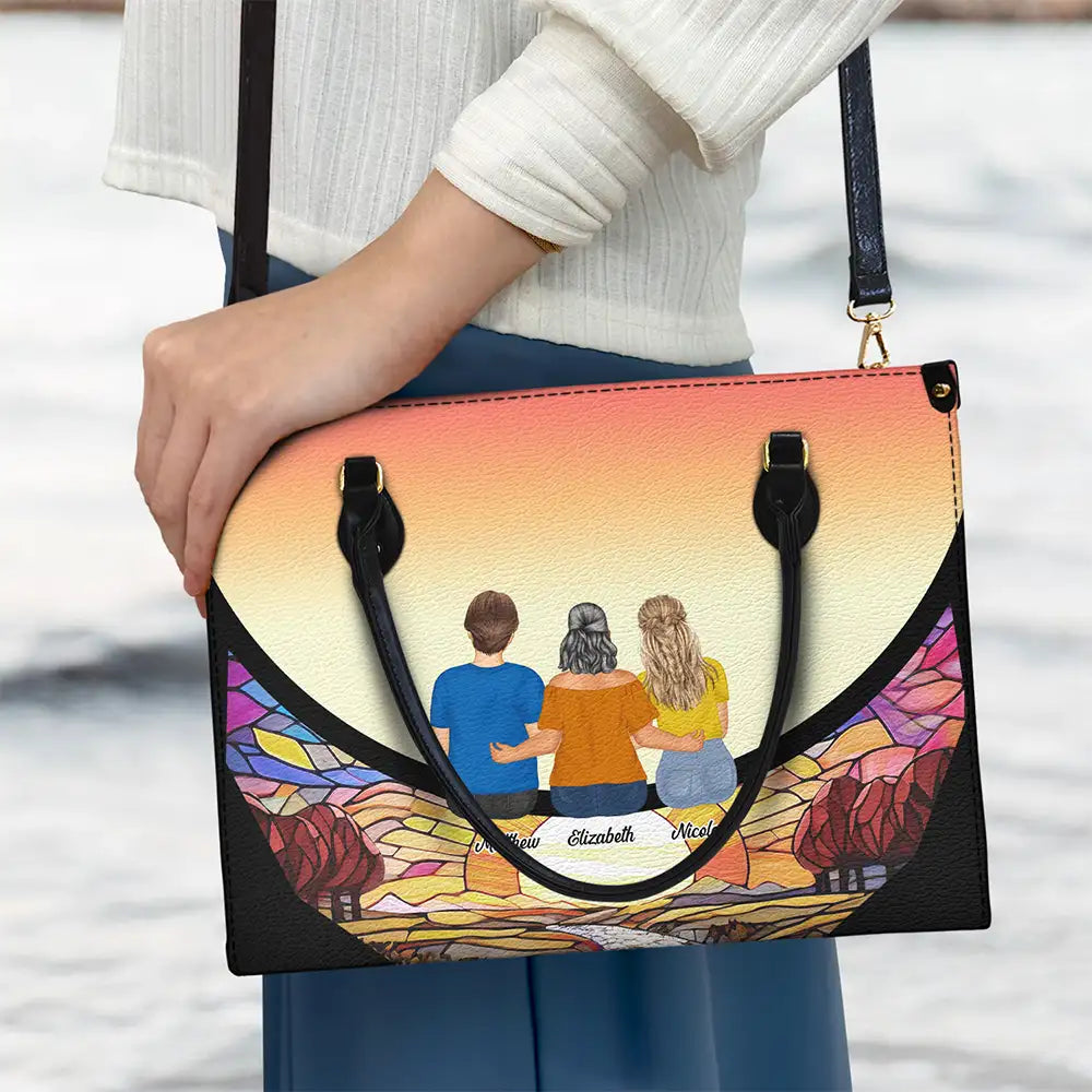 Grandma And Grandkids On The Moon - Personalized Leather Bag - Image 3