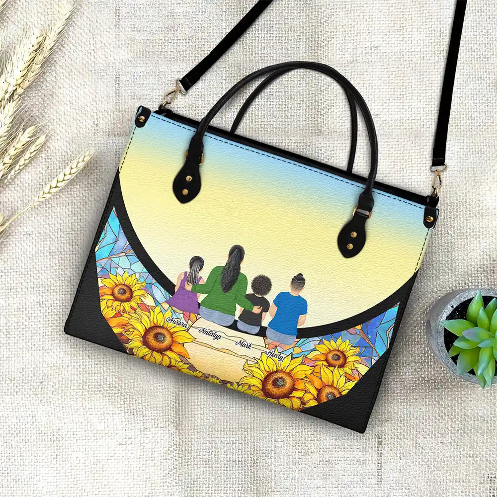 Grandma And Grandkids On The Moon - Personalized Leather Bag - Image 4