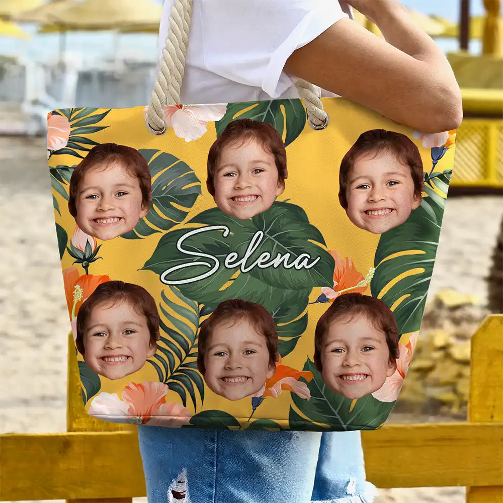 Custom Photo Funny Family Pet Face - Personalized Beach Bag - Image 4