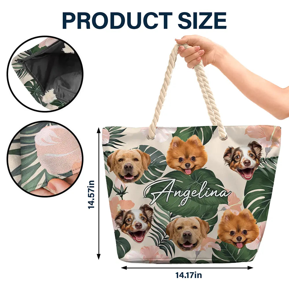 Custom Photo Funny Family Pet Face - Personalized Beach Bag - Image 6