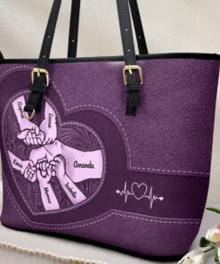 Alternative view of Leather Holding Hands Icon Mom Grandma & Kids - Personalized Leather Tote Bag