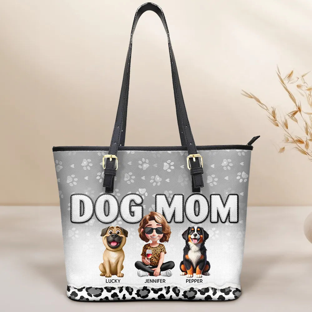 Leopard Dog Mom - Personalized Leather Tote Bag
