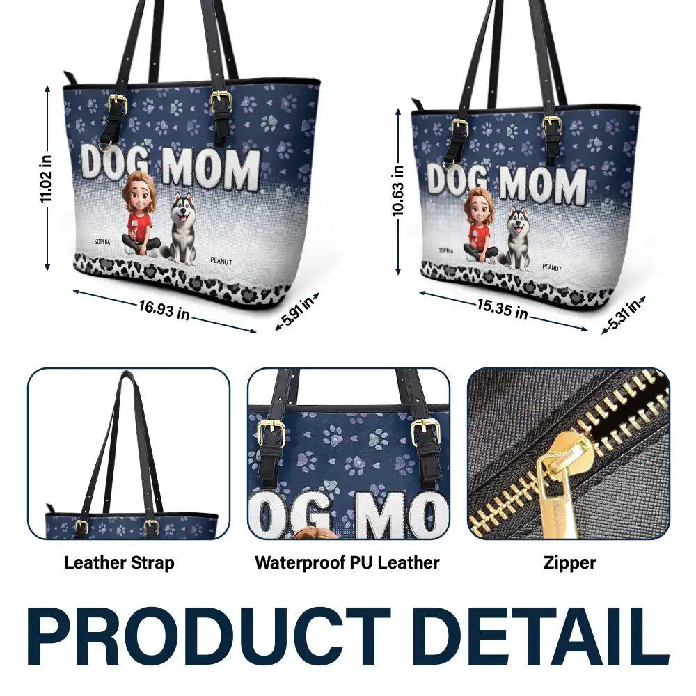 Leopard Dog Mom - Personalized Leather Tote Bag - Image 6