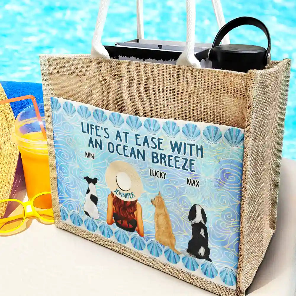 Life's At Ease With An Ocean Breeze Dog Cat Lover - Personalized Jute Tote Bag - Image 2