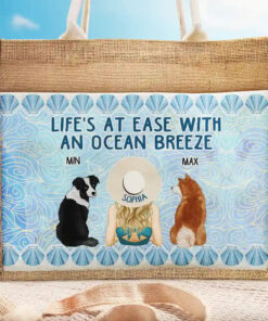 Life's At Ease With An Ocean Breeze Dog Cat Lover - Personalized Jute Tote Bag