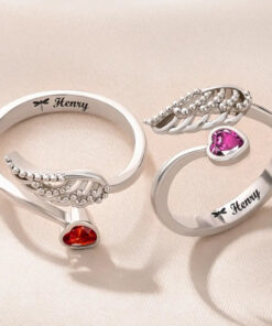 Alternative view of Memorial Your Loved One Family Loss Pet Loss - Personalized Wing And Heart Birthstone Ring