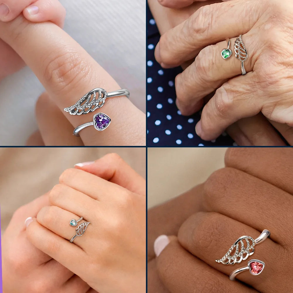 Memorial Your Loved One Family Loss Pet Loss - Personalized Wing And Heart Birthstone Ring - Image 6