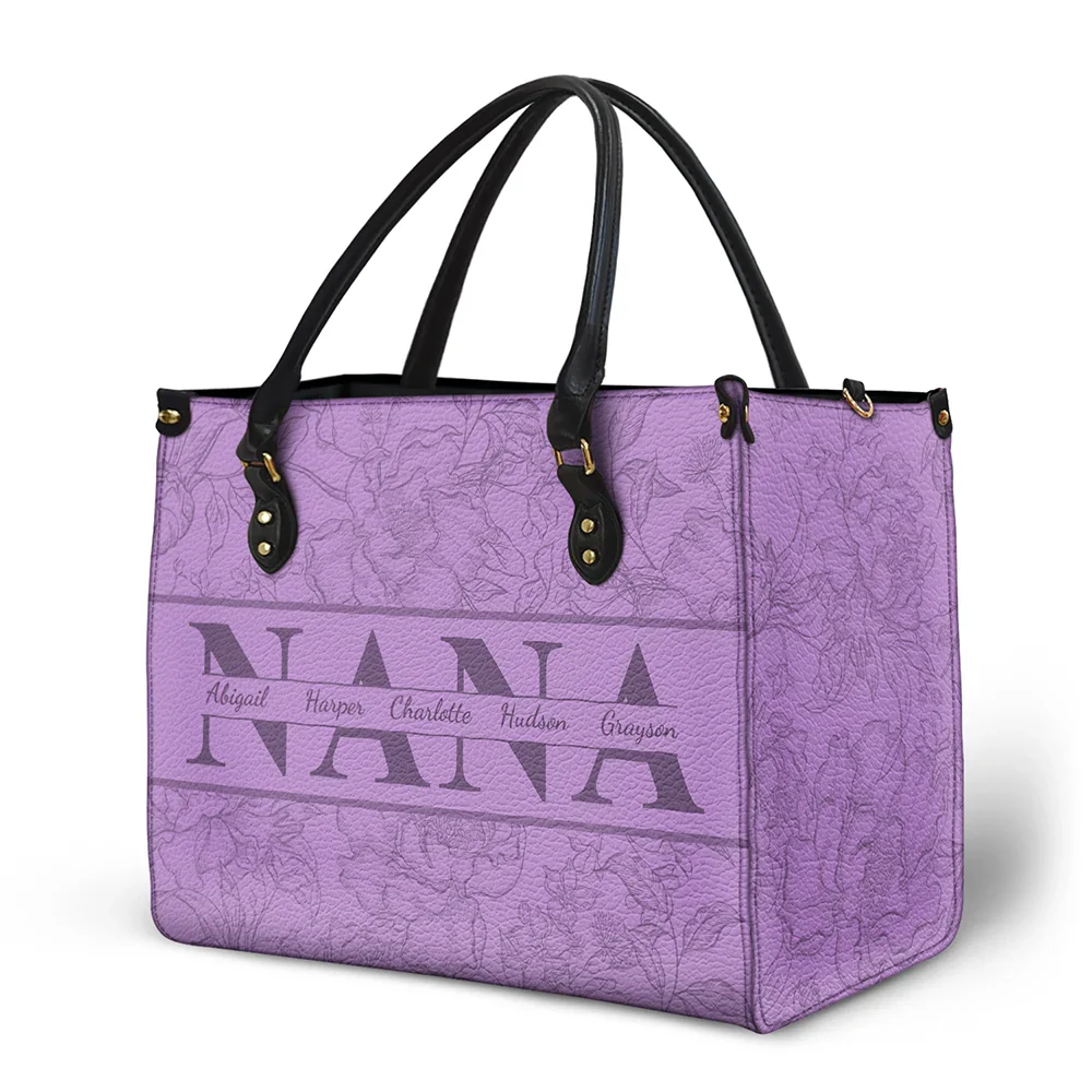 Mom Floral Design Trendy Bag - Personalized Leather Bag - Image 2