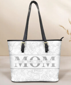 Mom Floral Design Trendy Bag - Personalized Leather Tote Bag