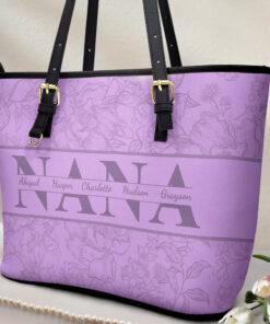 Alternative view of Mom Floral Design Trendy Bag - Personalized Leather Tote Bag
