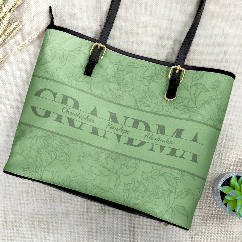 Mom Floral Design Trendy Bag - Personalized Leather Tote Bag - Image 4