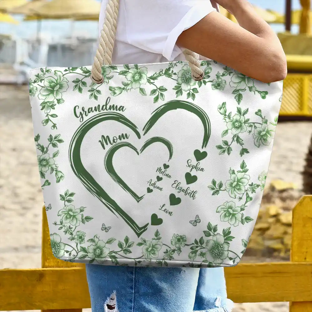 Mom Grandma Sweethearts Toile - Personalized Beach Bag - Image 3
