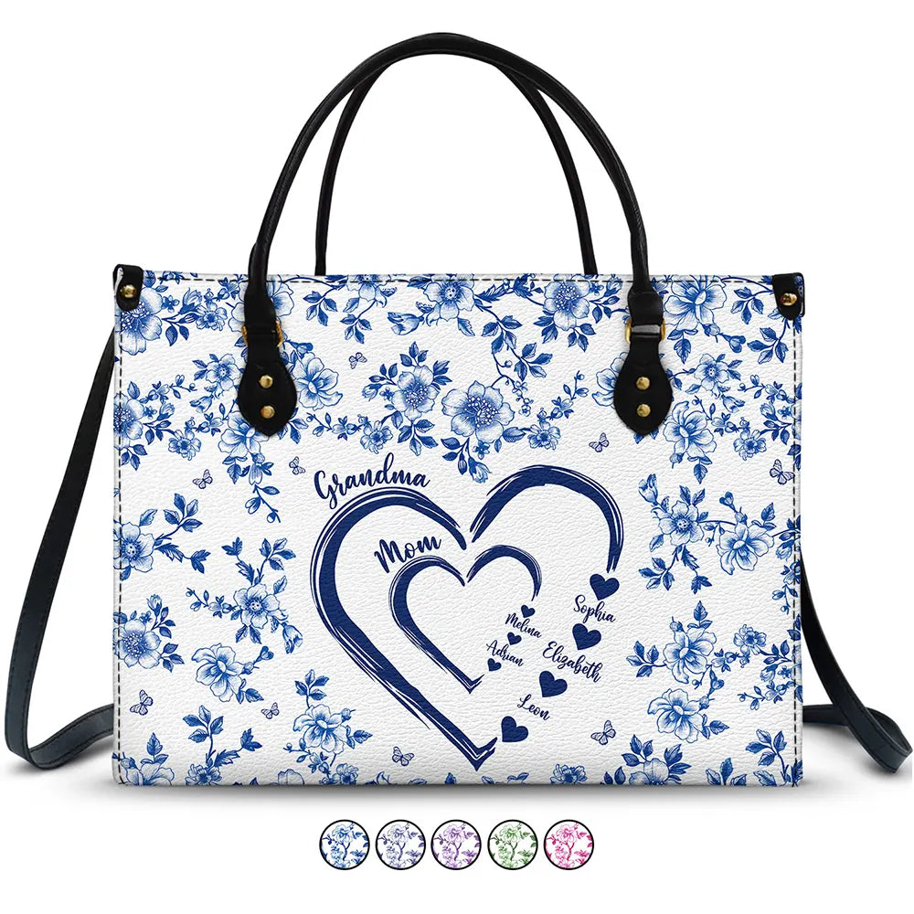 Mom Grandma Sweethearts Toile - Personalized Leather Bag